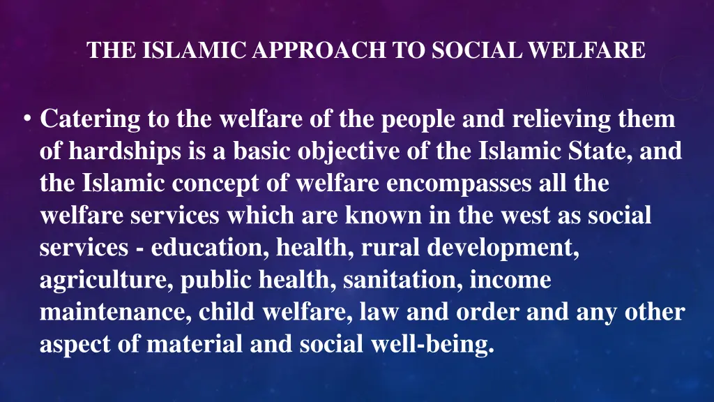 the islamic approach to social welfare