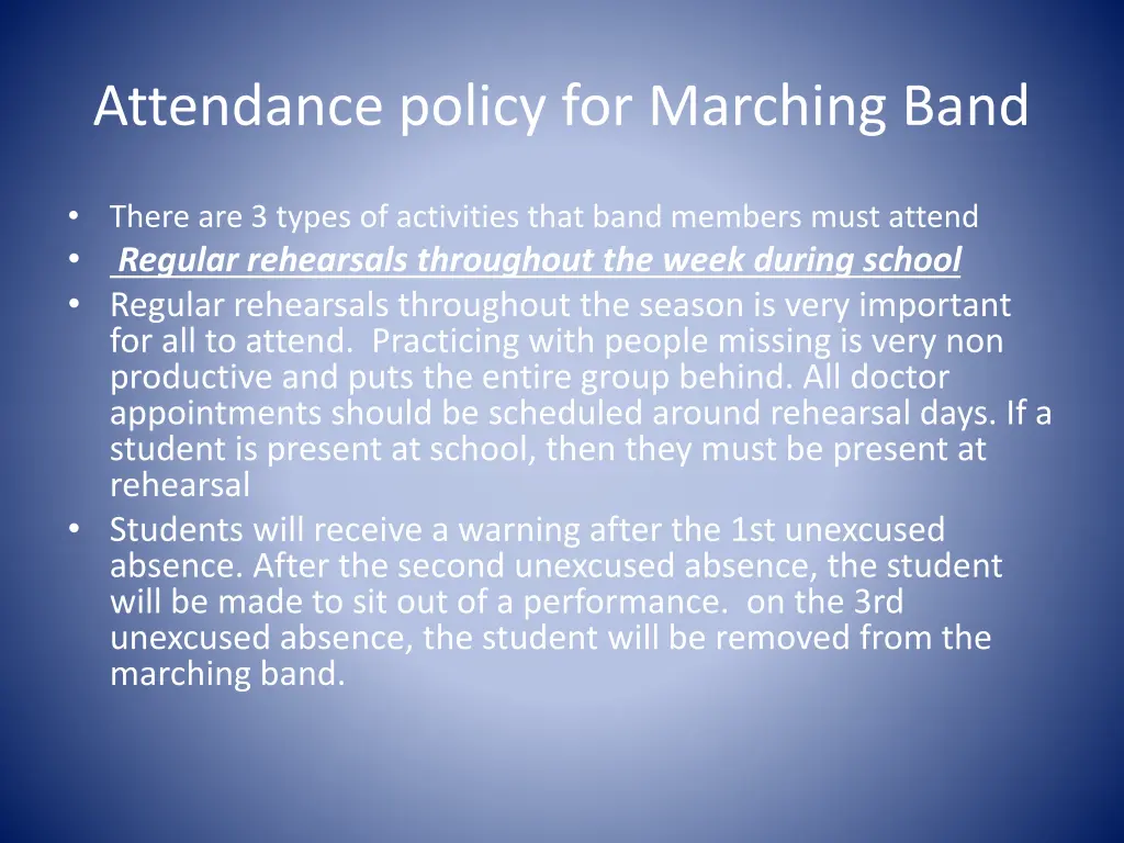 attendance policy for marching band