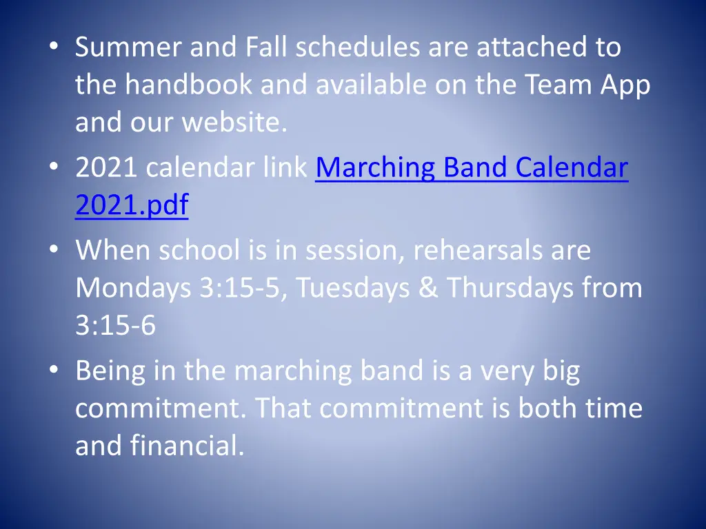 summer and fall schedules are attached