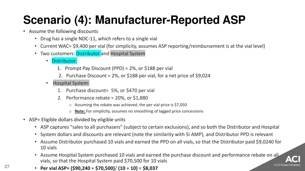 scenario 4 manufacturer reported asp assume