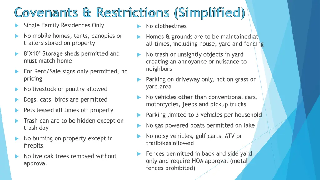 covenants restrictions simplified single family