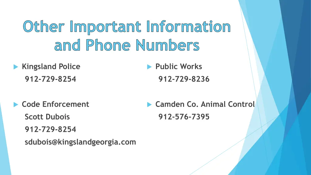 other important information and phone numbers