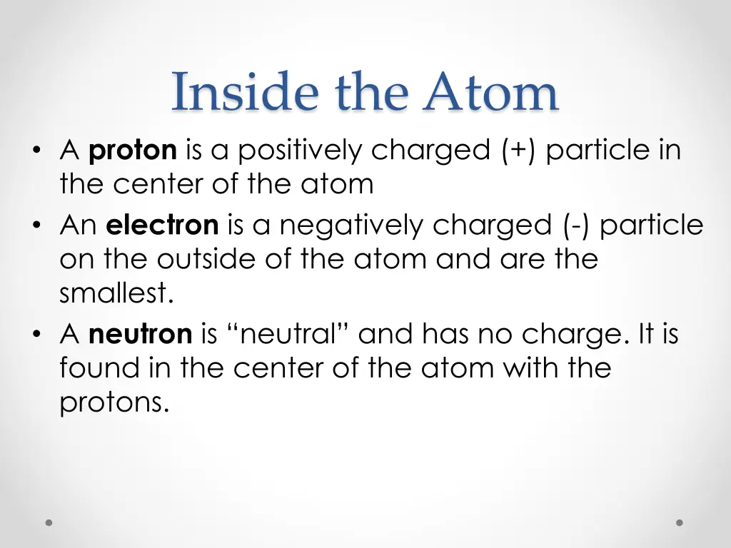 inside the atom a proton is a positively charged