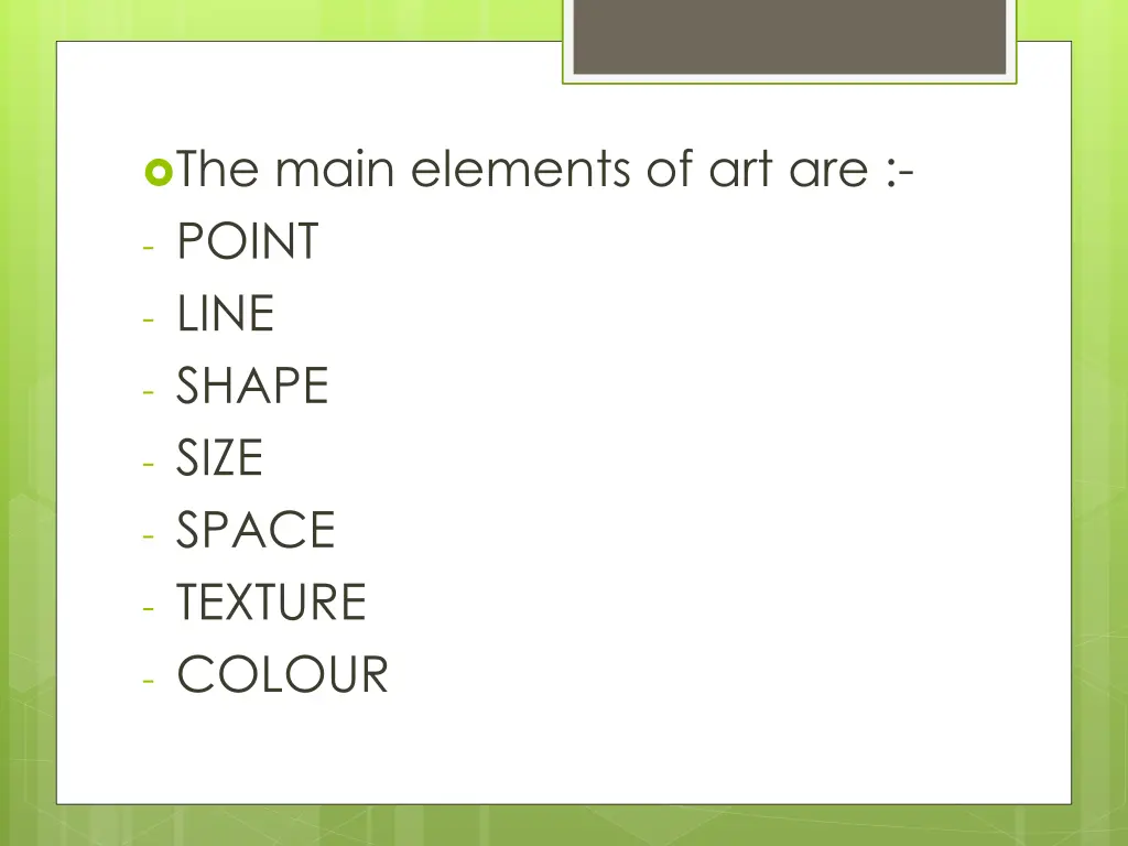 the main elements of art are point line shape