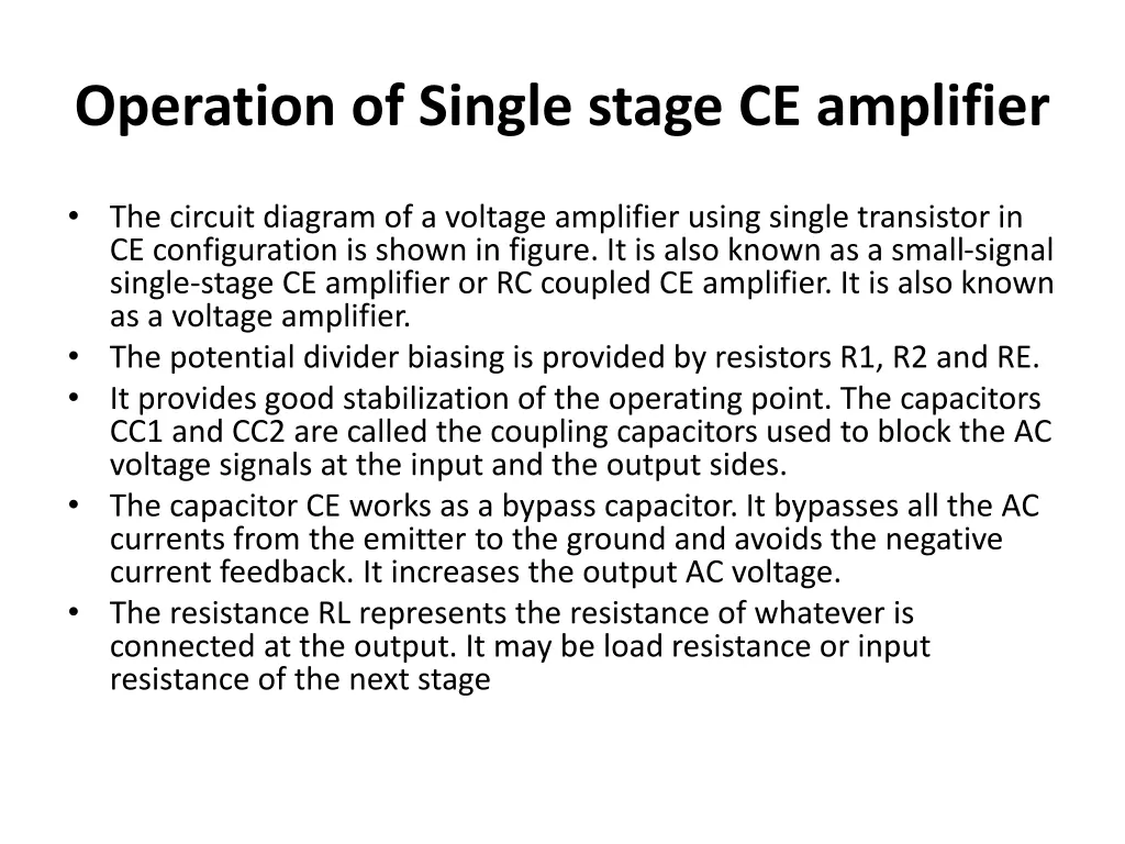 operation of single stage ce amplifier