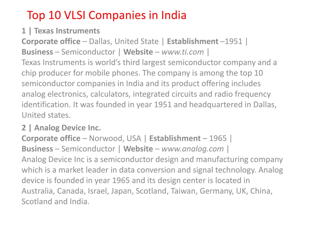 top 10 vlsi companies in india