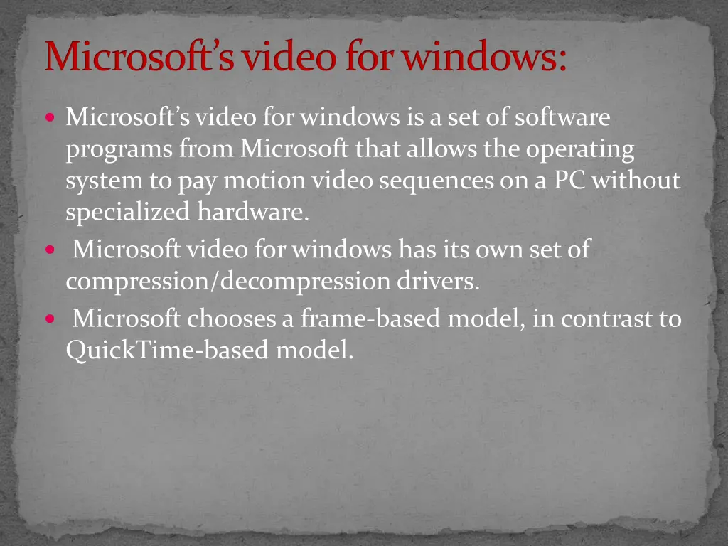 microsoft s video for windows