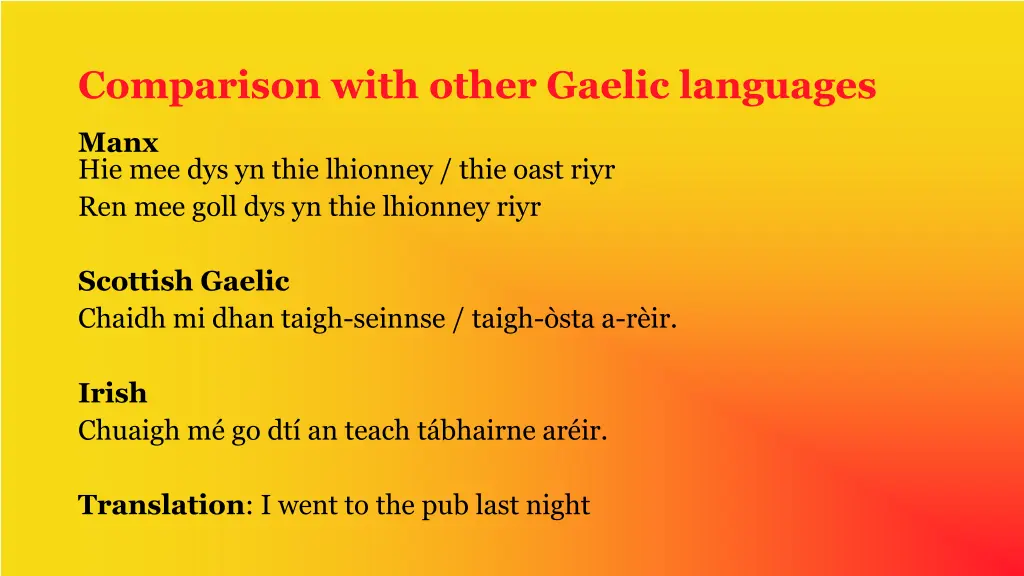 comparison with other gaelic languages