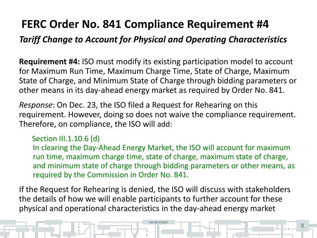 ferc order no 841 compliance requirement 4 tariff