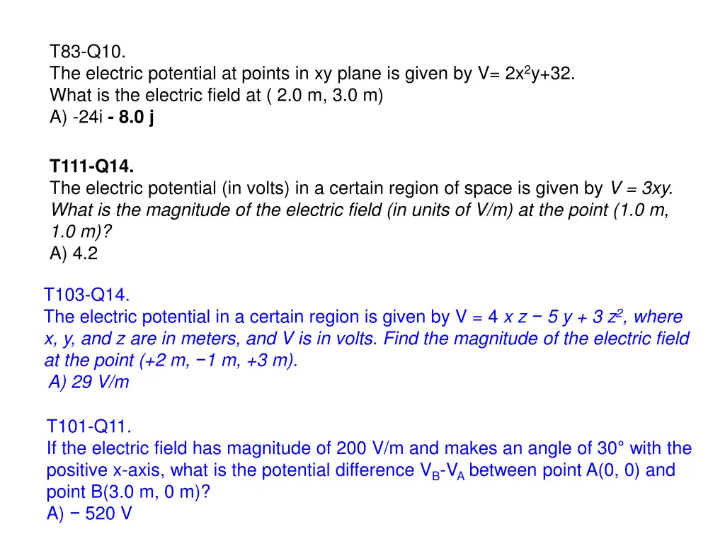 t83 q10 the electric potential at points