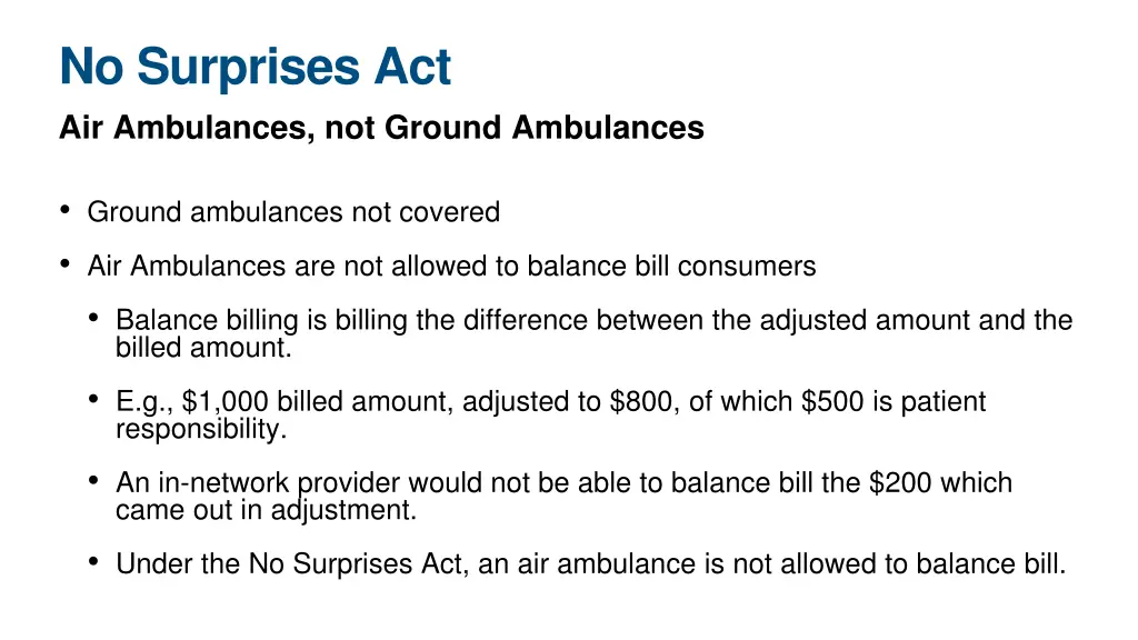 no surprises act air ambulances not ground