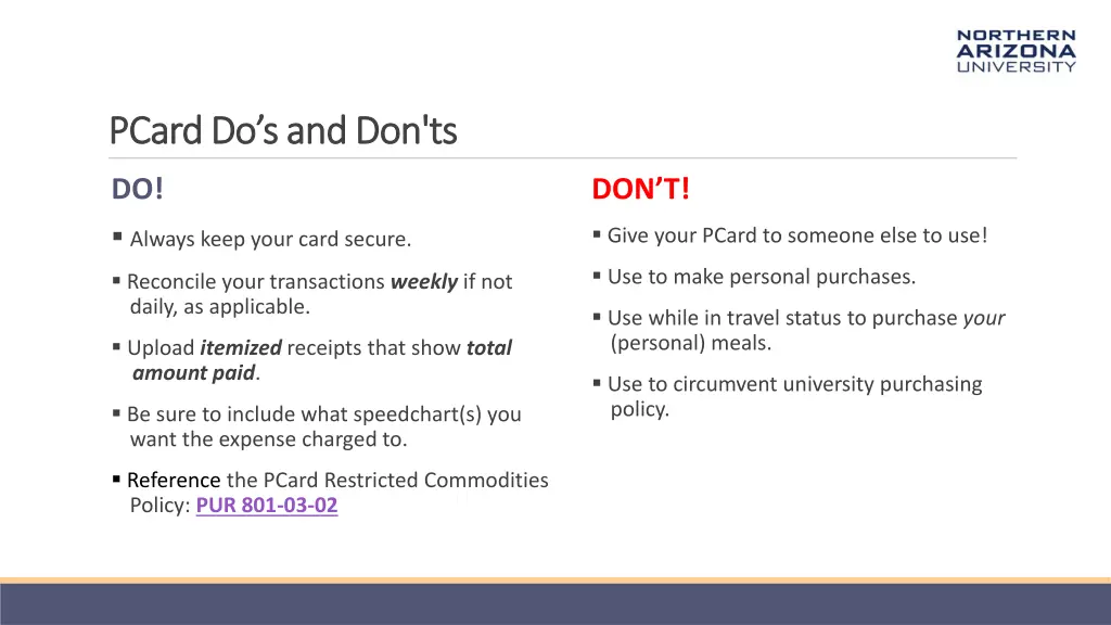 pcard do s and don ts pcard do s and don ts