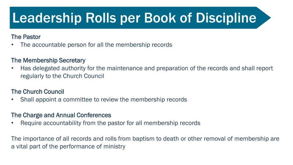 leadership rolls per book of discipline