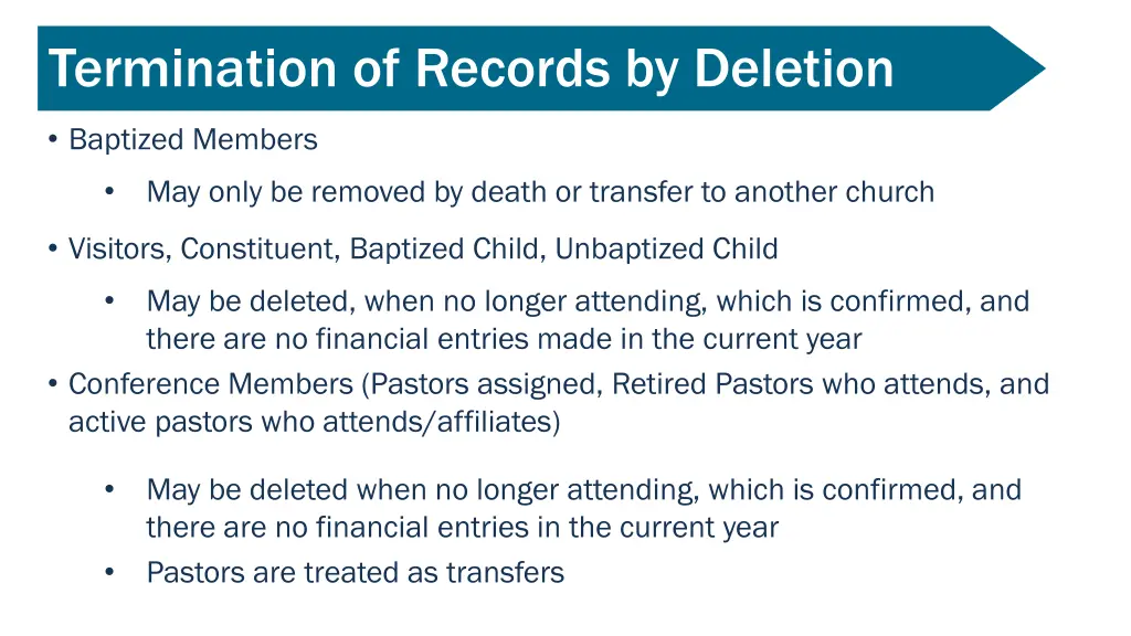 termination of records by deletion