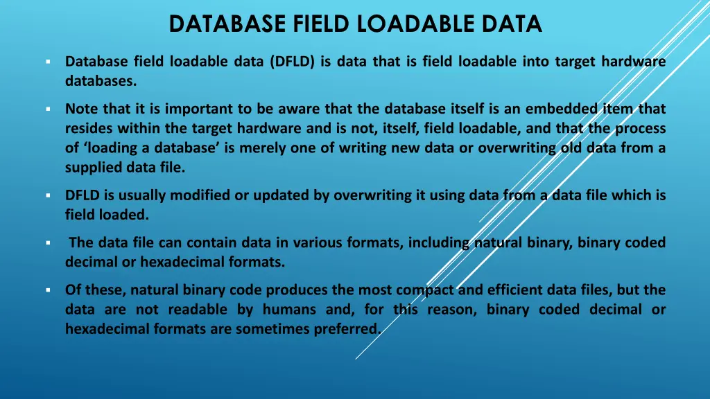 database field loadable data