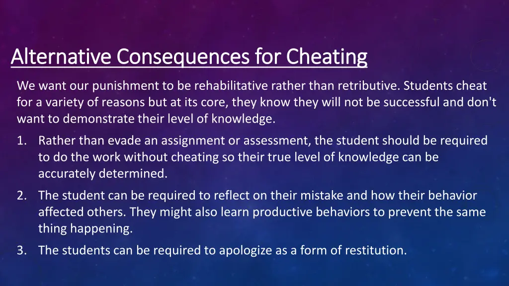 alternative consequences for cheating alternative 1