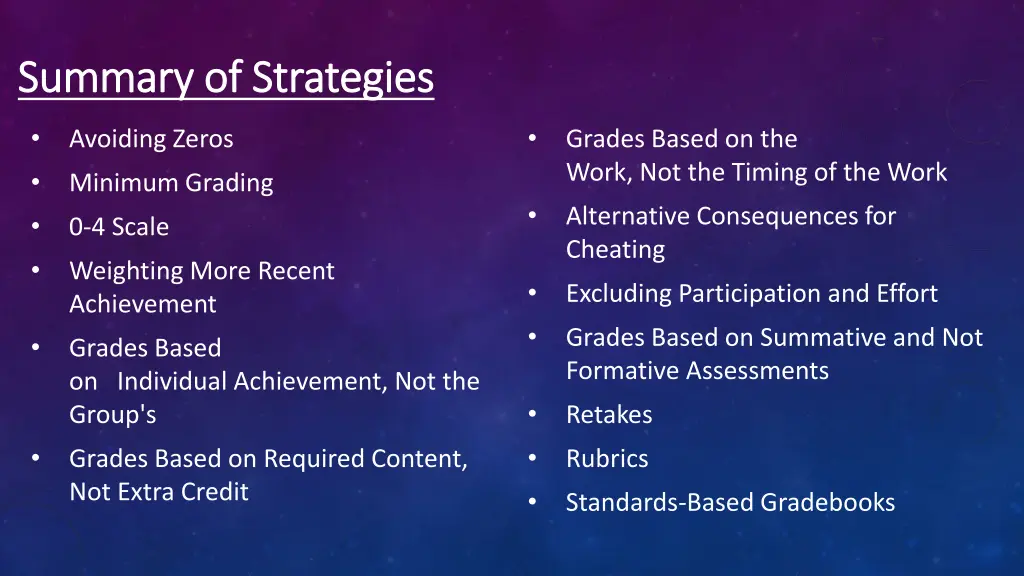 summary of strategies summary of strategies