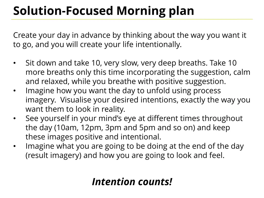 solution focused morning plan