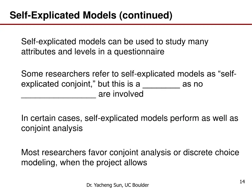 self explicated models continued