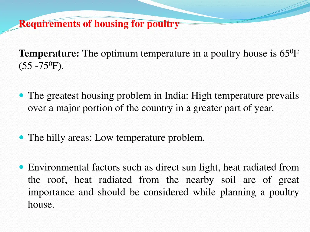 requirements of housing for poultry