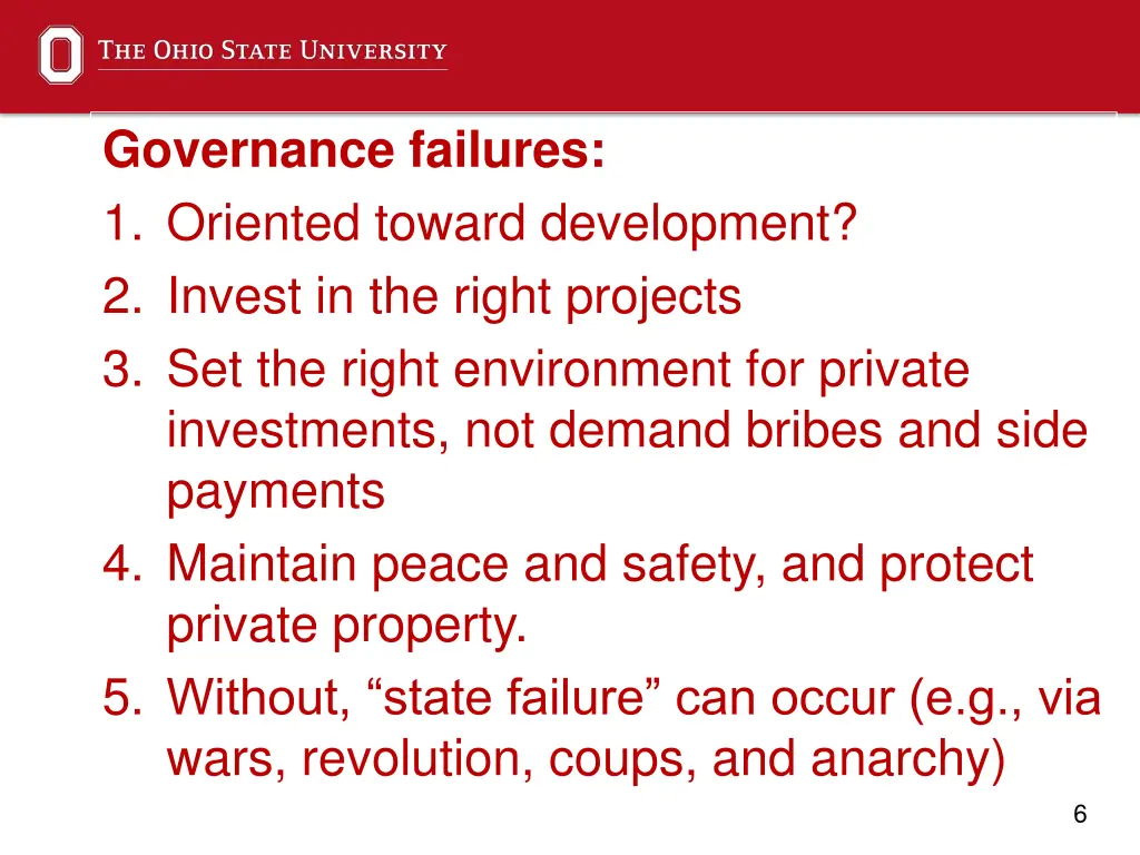 governance failures 1 oriented toward development