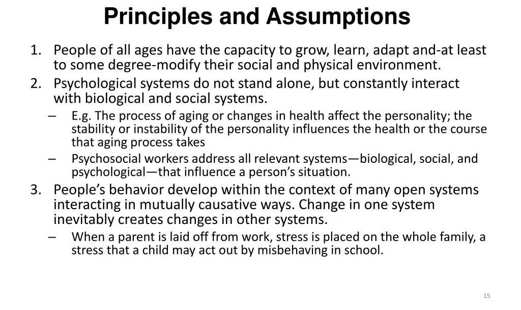 principles and assumptions