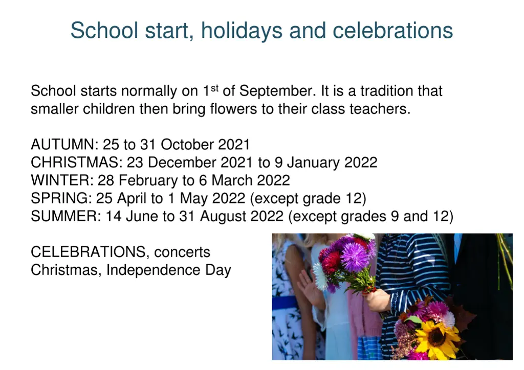 school start holidays and celebrations