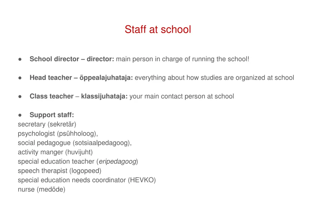 staff at school