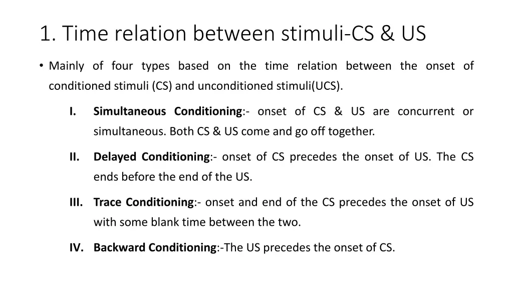 1 time relation between stimuli cs us