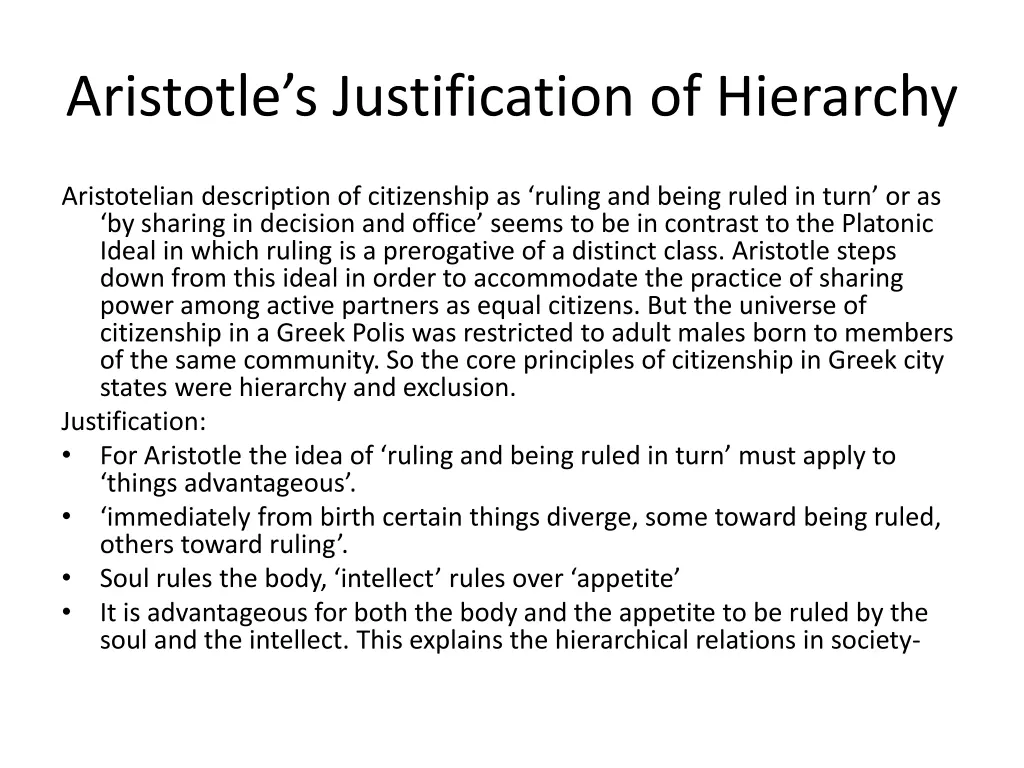 aristotle s justification of hierarchy