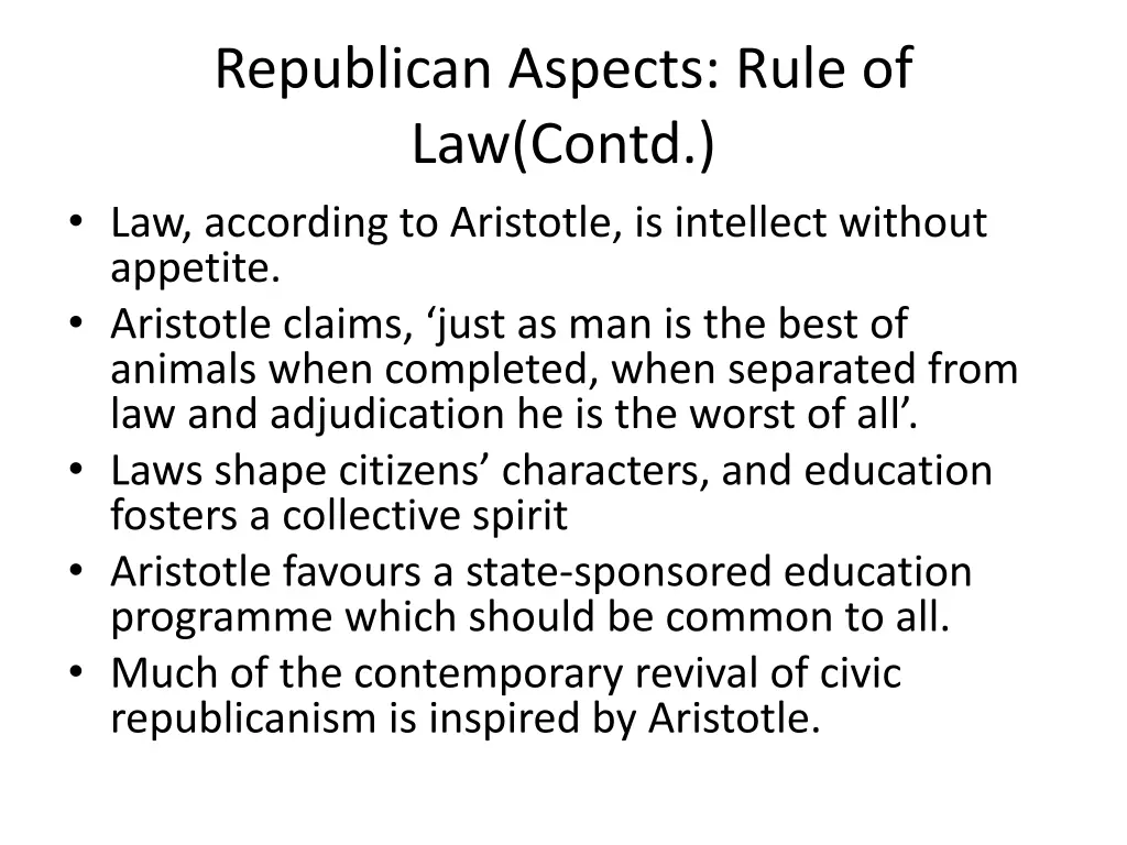 republican aspects rule of law contd