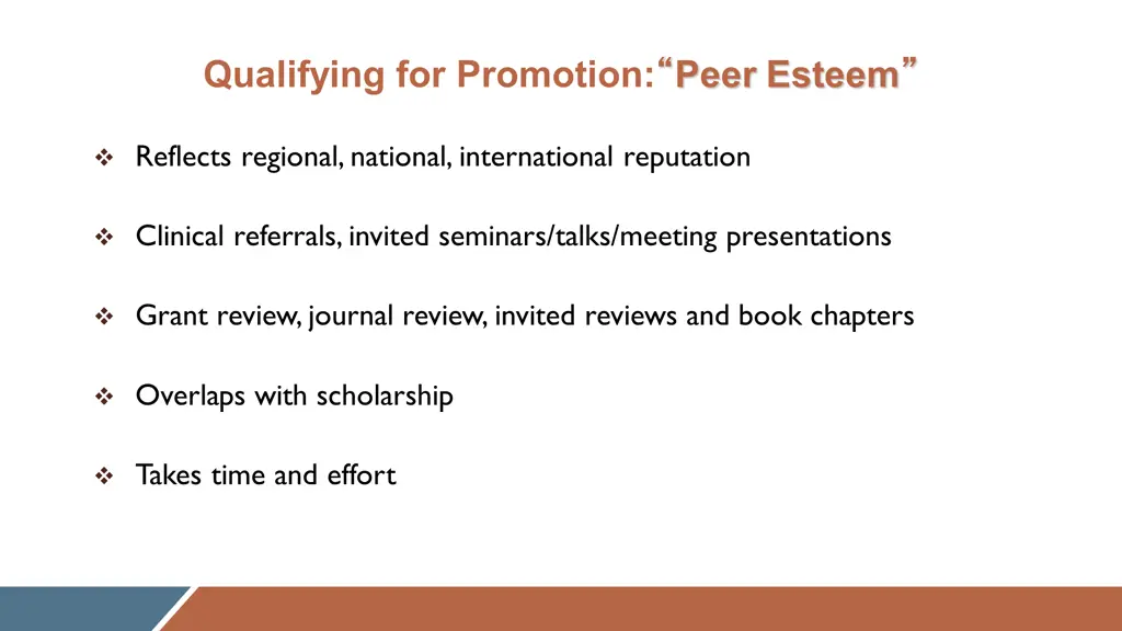qualifying for promotion peer esteem