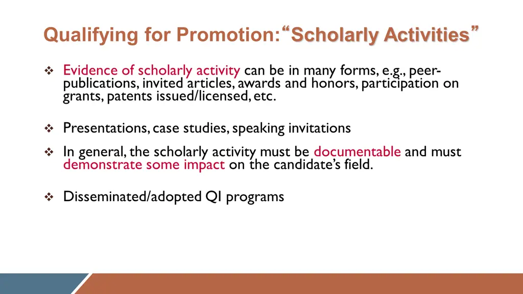 qualifying for promotion scholarly activities