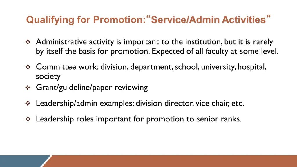 qualifying for promotion service admin activities