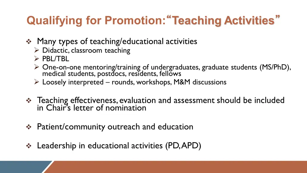 qualifying for promotion teaching activities