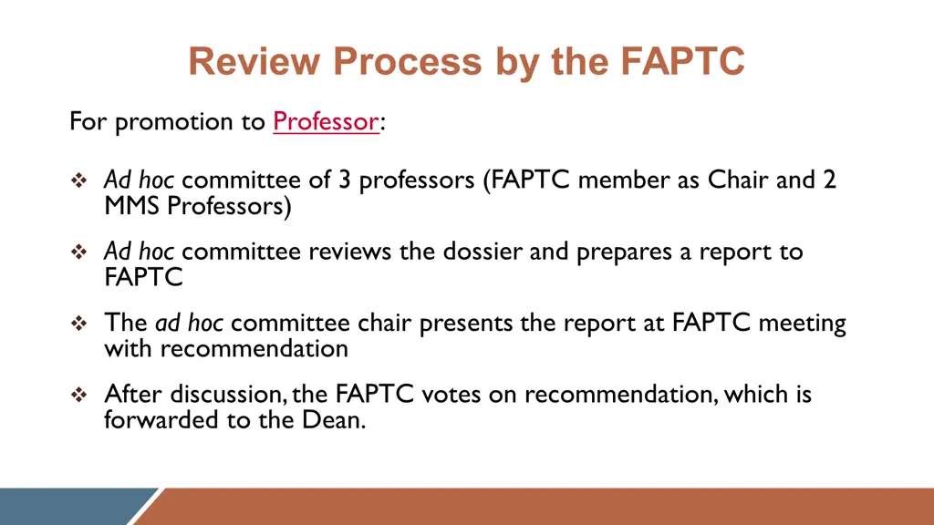 review process by the faptc