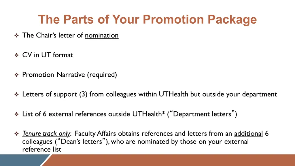 the parts of your promotion package
