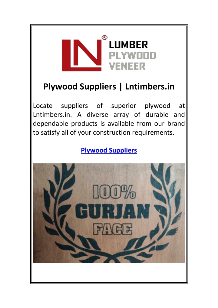 plywood suppliers lntimbers in