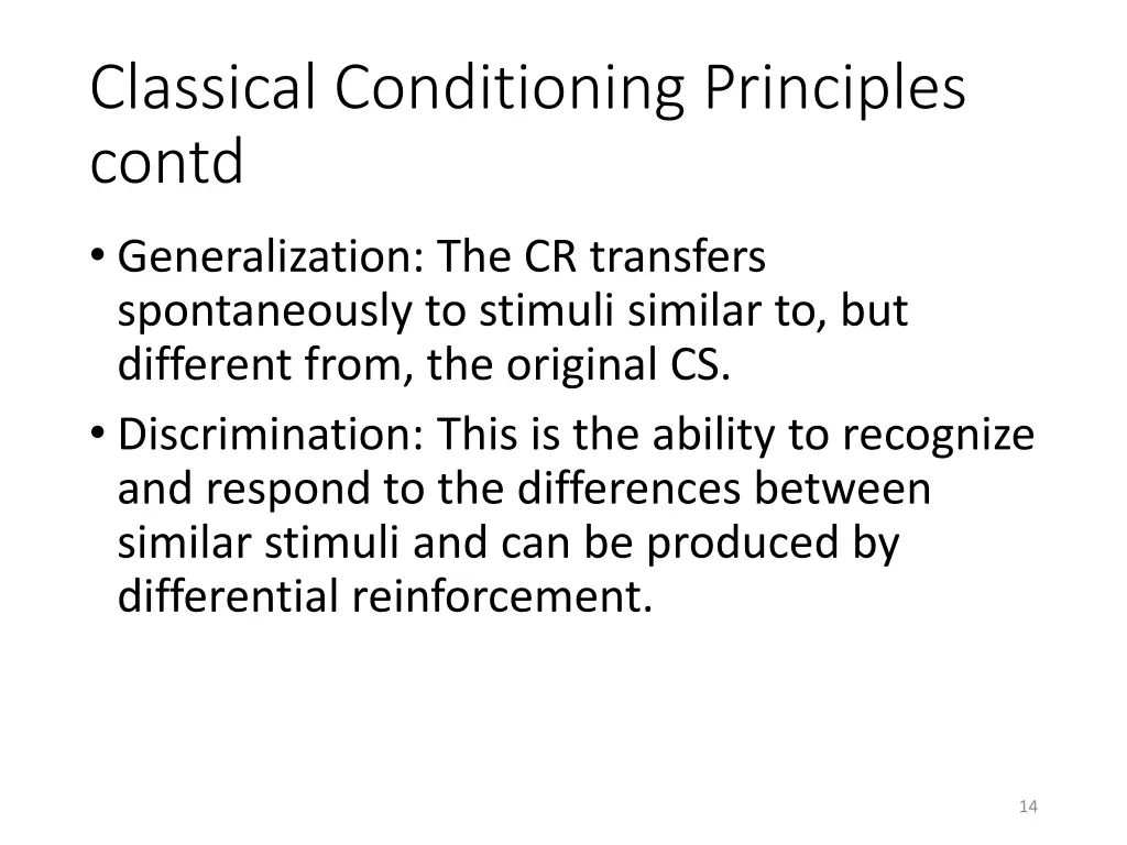 classical conditioning principles contd