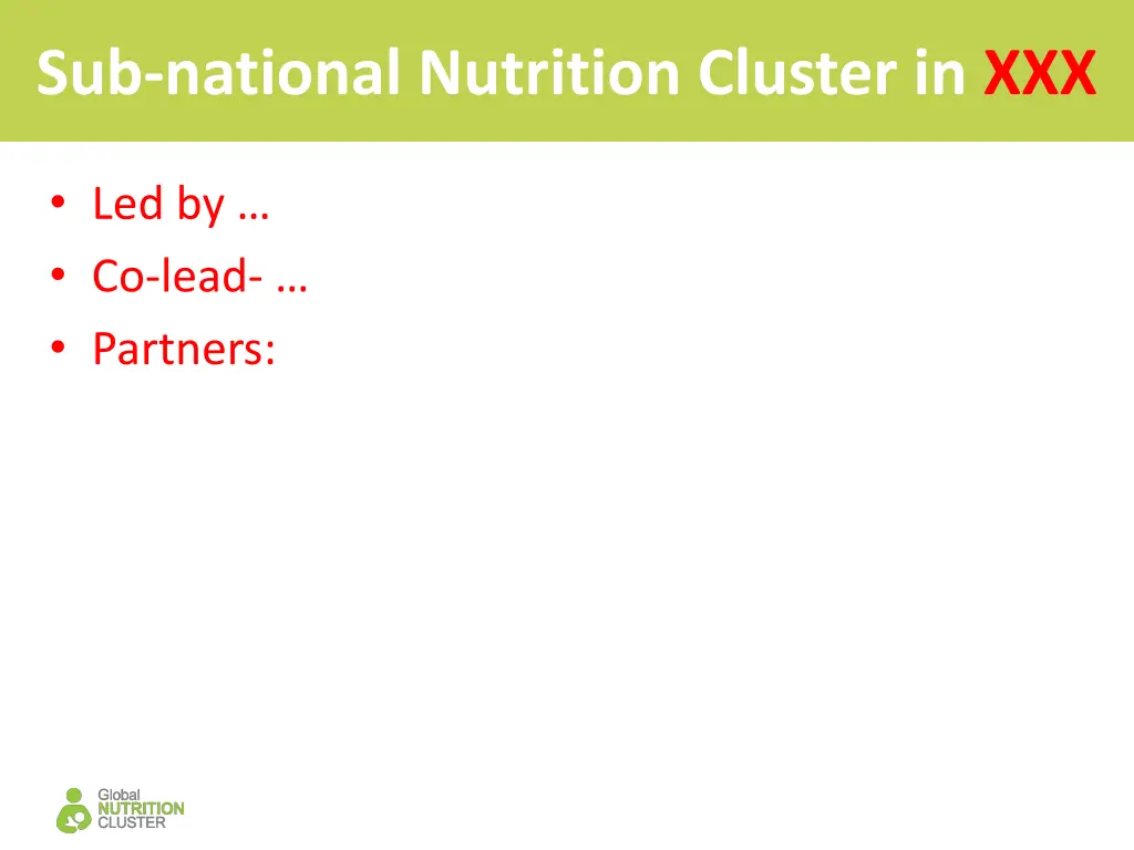 sub national nutrition cluster in xxx