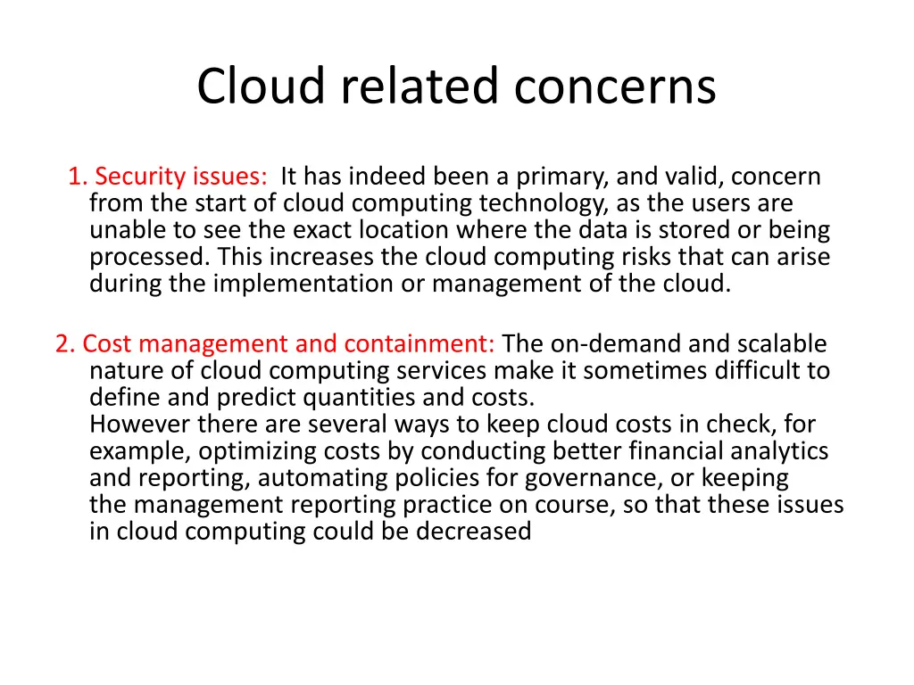 cloud related concerns