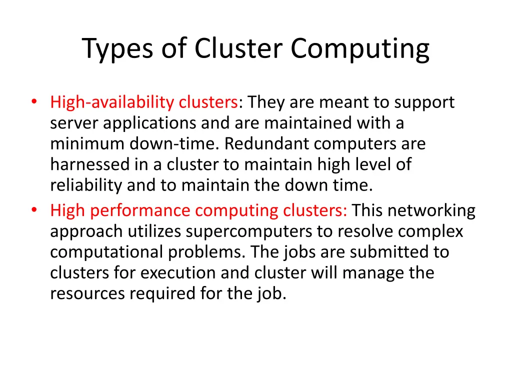 types of cluster computing 1