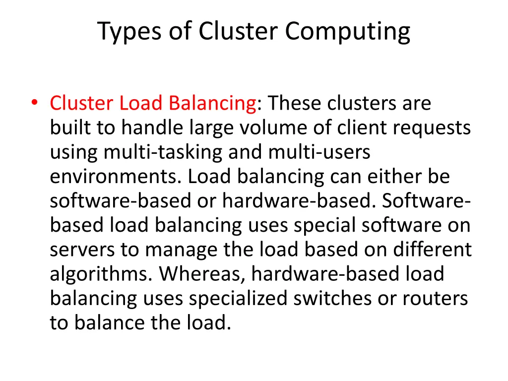 types of cluster computing