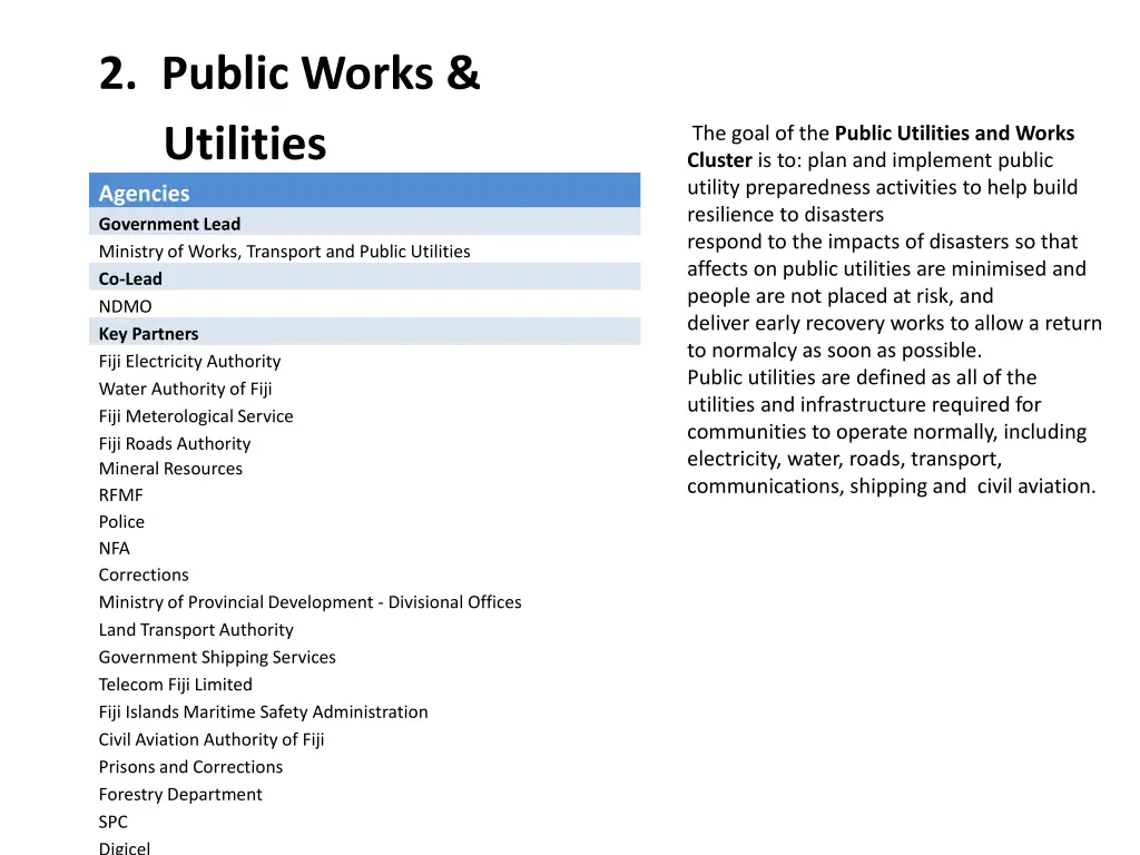 2 public works utilities agencies government lead