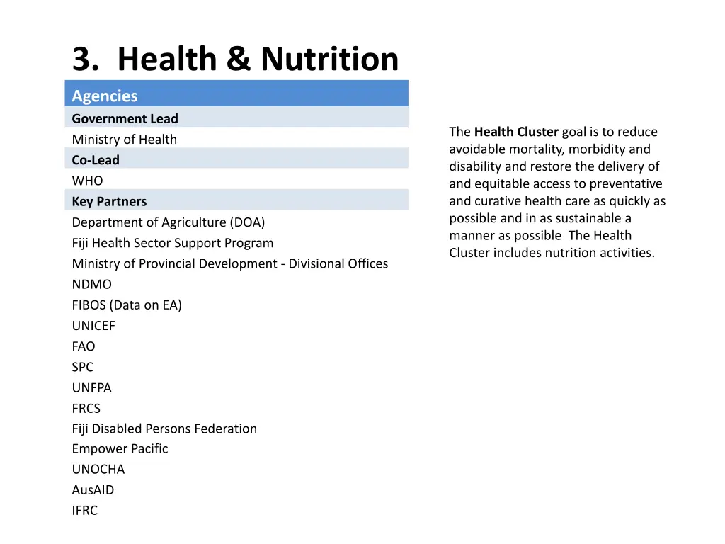 3 health nutrition agencies government lead