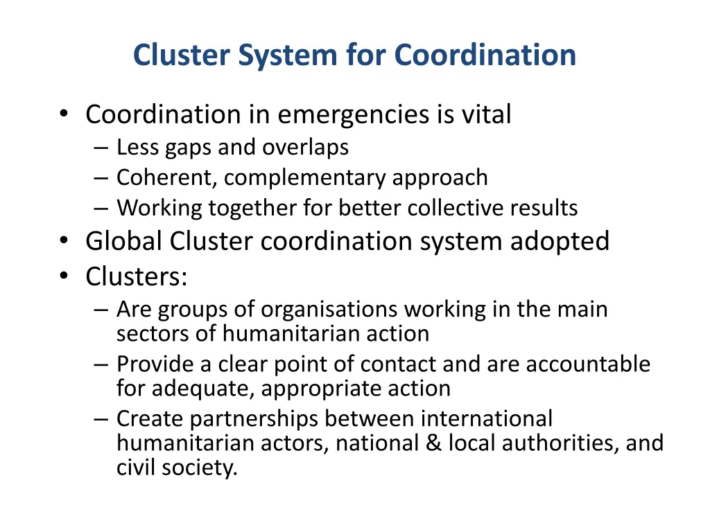 cluster system for coordination