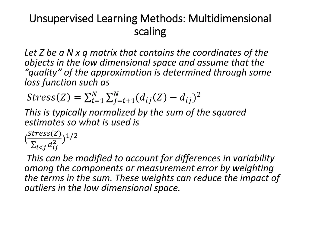 unsupervised learning methods multidimensional 1