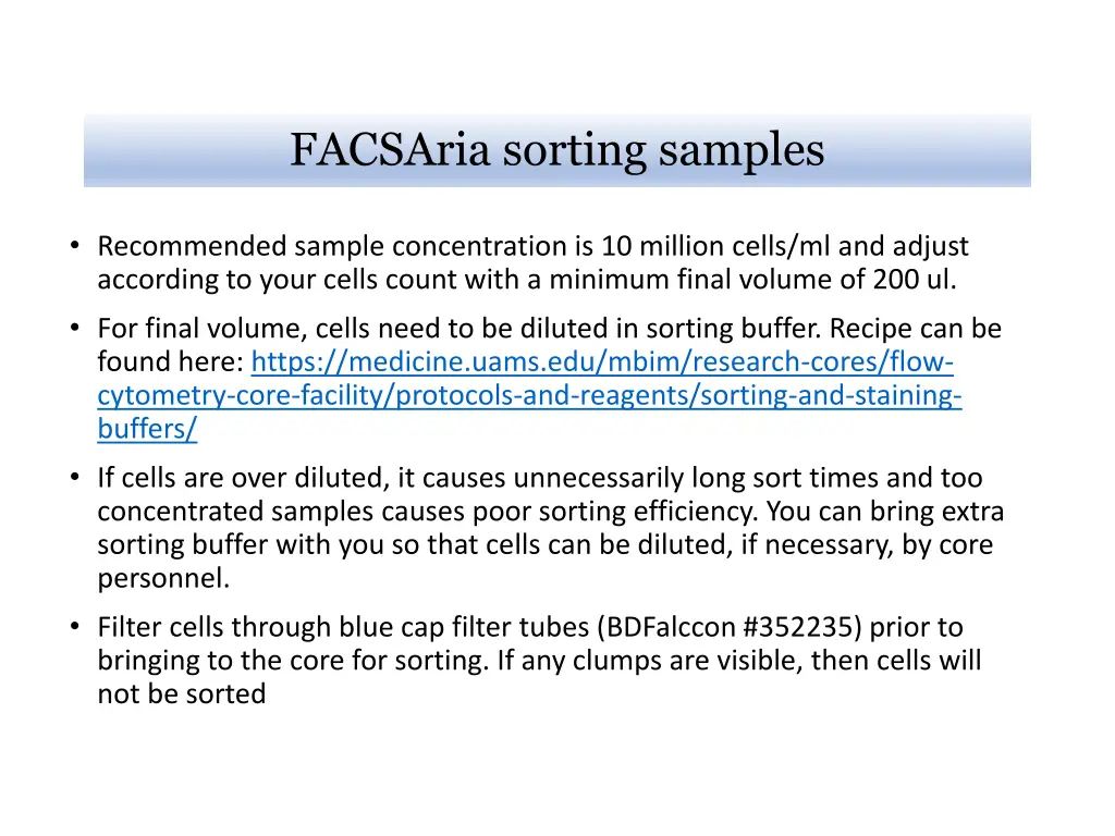 facsaria sorting samples