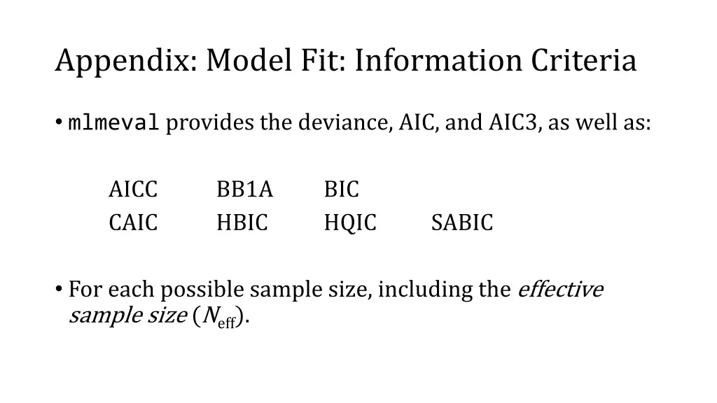 appendix model fit information criteria