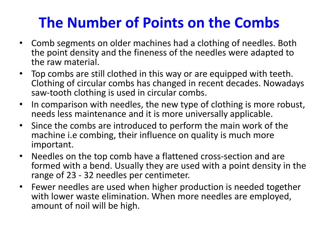 the number of points on the combs